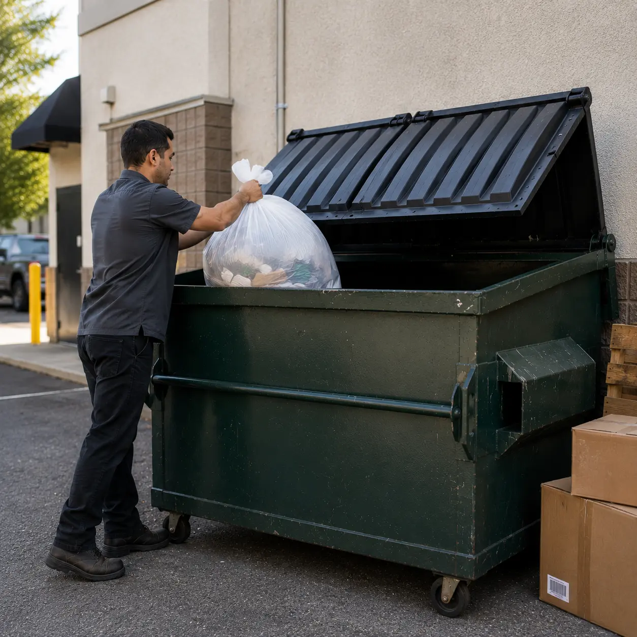 Front-load commercial dumpster